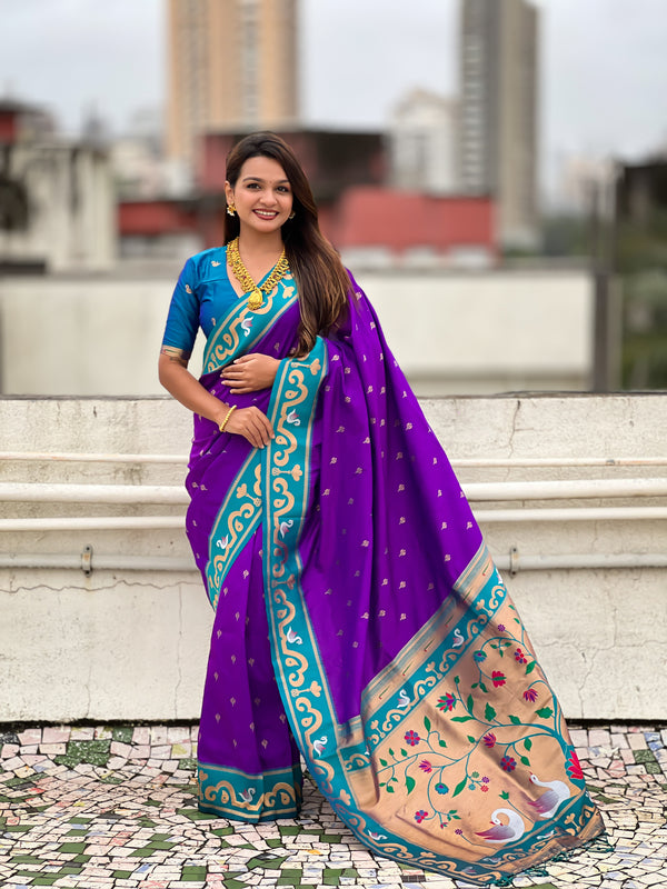 Purple Paithani Saree With Unstiched Blouse