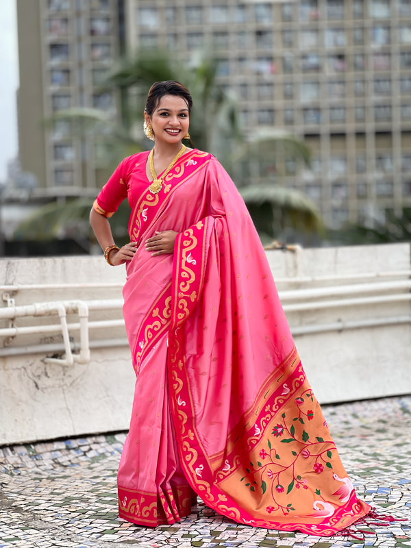 Baby Pink Paithani Saree With Unstiched Blouse