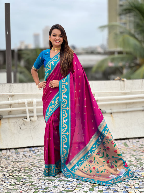 Magenta Paithani Saree With Unstiched Blouse