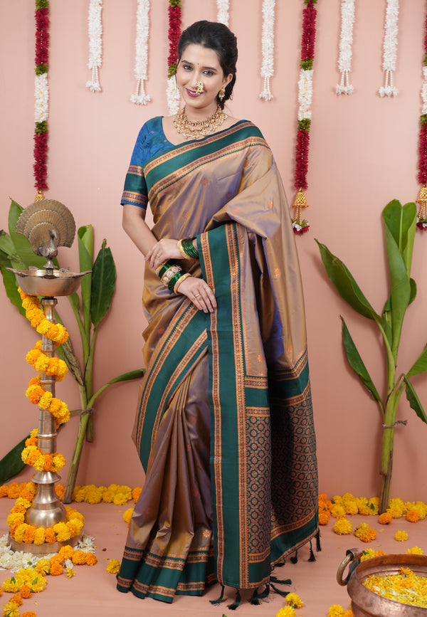 Chikoo Soft Silk Saree With Unstiched Blouse
