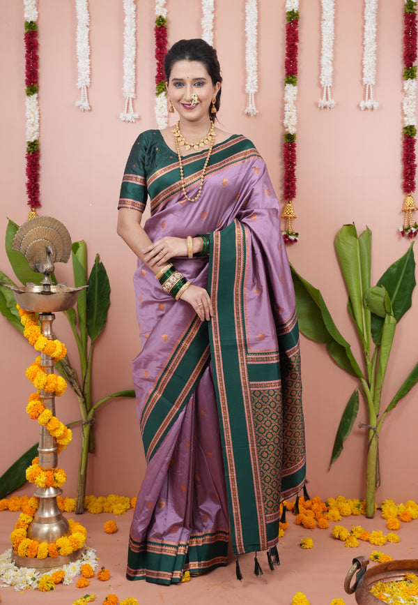 Lavender Green Soft Silk Saree With Unstiched Blouse