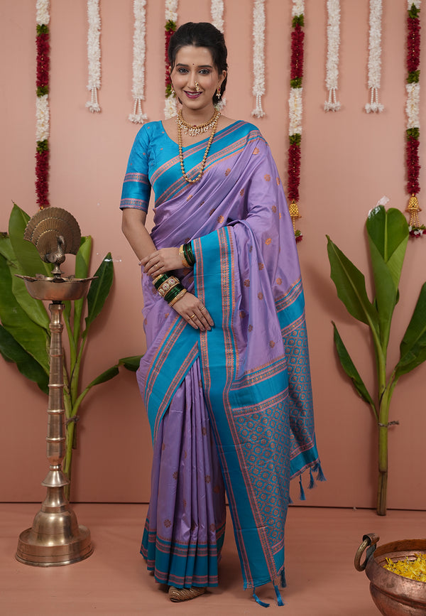 Lavender Sky Soft Silk Saree With Unstiched Blouse