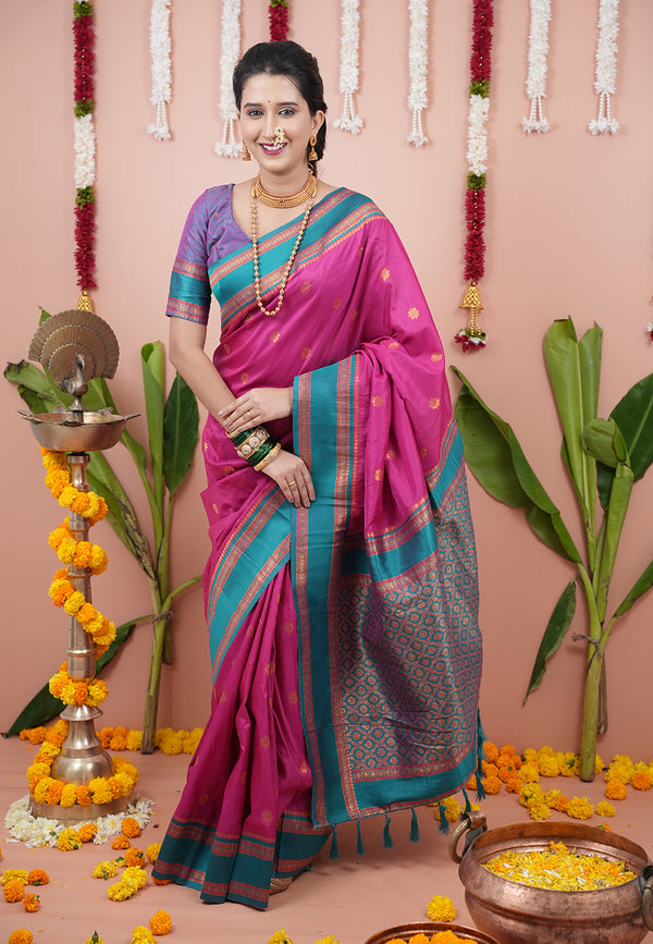 Pink Soft Silk Saree With Unstiched Blouse