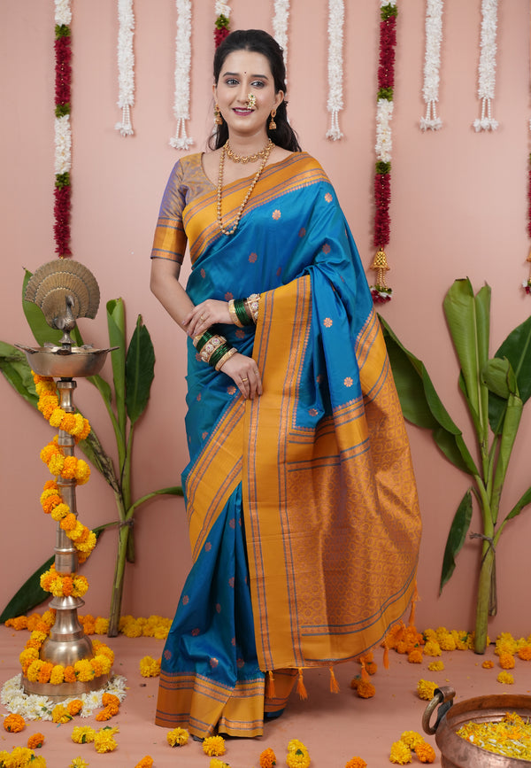 Rama Gold  Soft Silk Saree With Unstiched Blouse