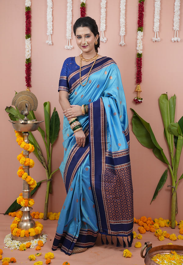 Sky Soft Silk Saree With Unstiched Blouse