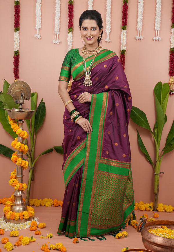Wine Green Soft Silk Saree With Unstiched Blouse