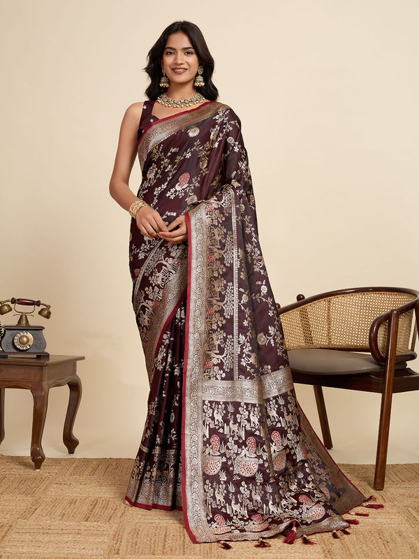 Maroon Soft Silk Sarees With Unstiched Blouse