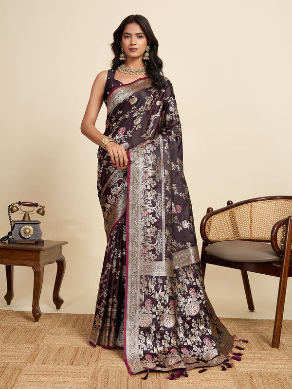 Maroon Soft Silk Sarees With Unstiched Blouse