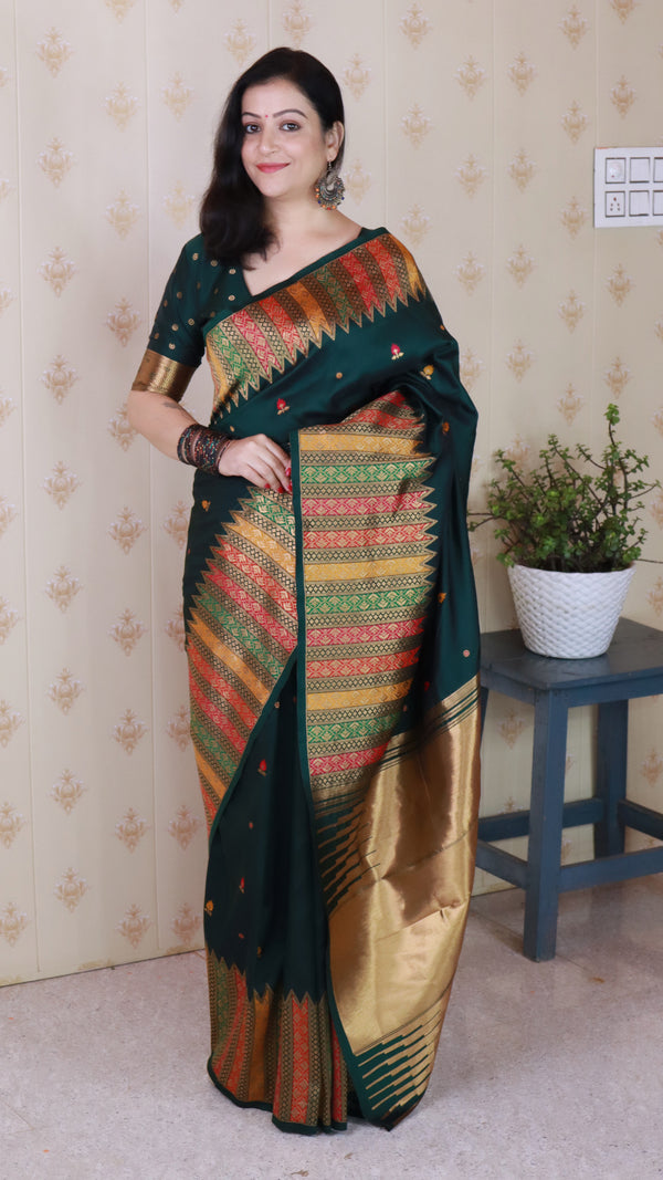Green Soft Silk Saree With Unstiched Blouse