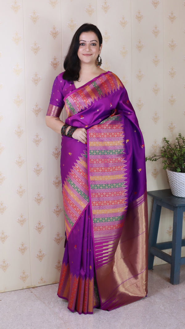 Purple Soft Silk Saree With Unstiched Blouse