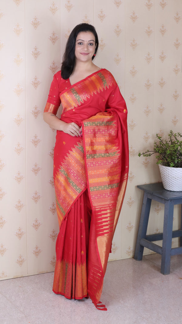 Red Soft Silk Saree With Unstiched Blouse