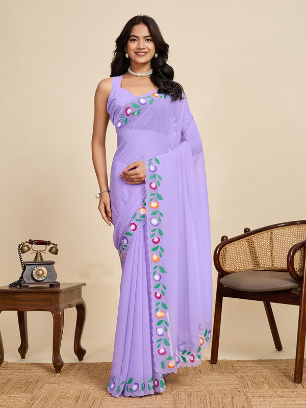 Lavender Georget Soft Silk Saree With Unstiched Blouse