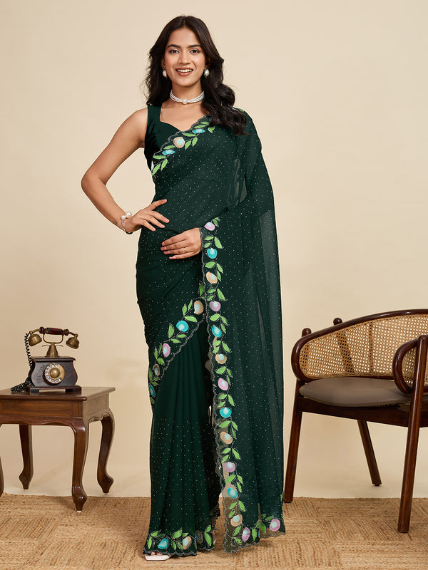 Green Georget Soft Silk Saree With Unstiched Blouse