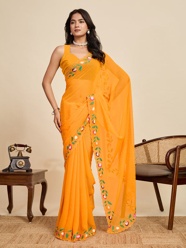 Yellow Georget Soft Silk Saree With Unstiched Blouse