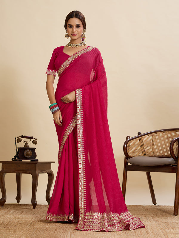 Maroon Vichitra Soft Silk Saree With Unstiched Blouse