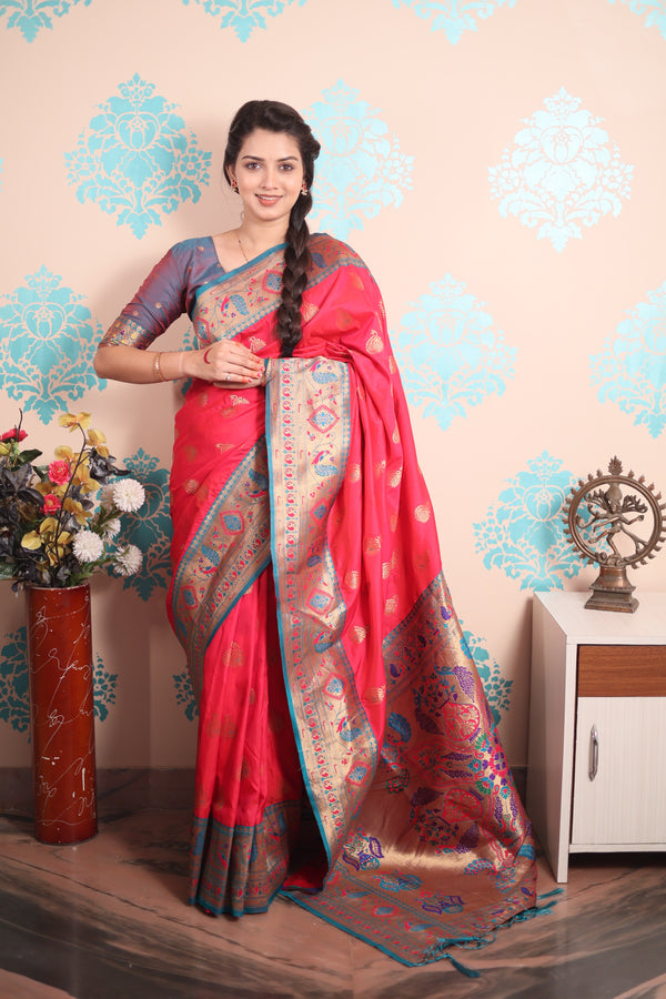 Pink Paithani Saree With Unstiched Blouse