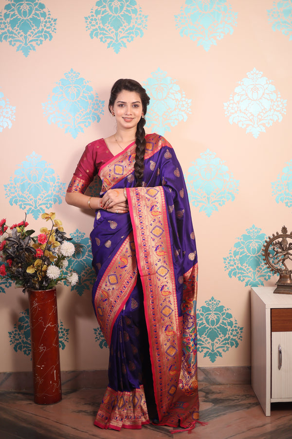 Purple Paithani Saree With Unstiched Blouse