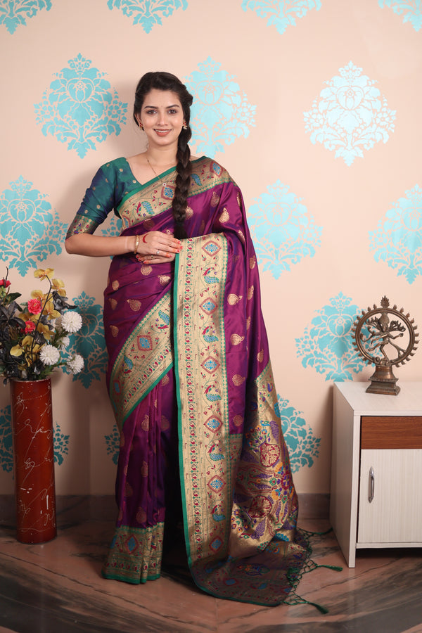 Violet Paithani Saree With Unstiched Blouse