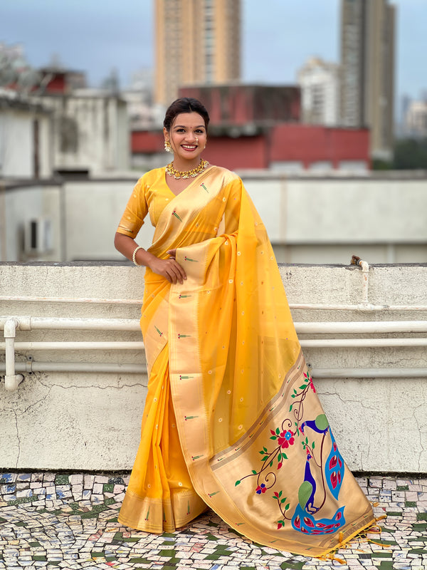 Yellow Soft Organza Saree With Unstiched Blouse