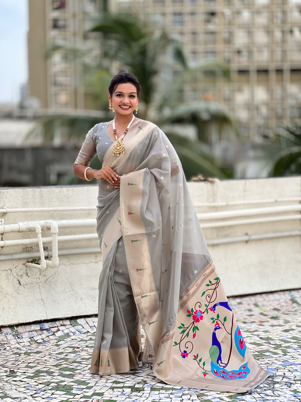 Light Grey Soft Organza Saree With Unstiched Blouse