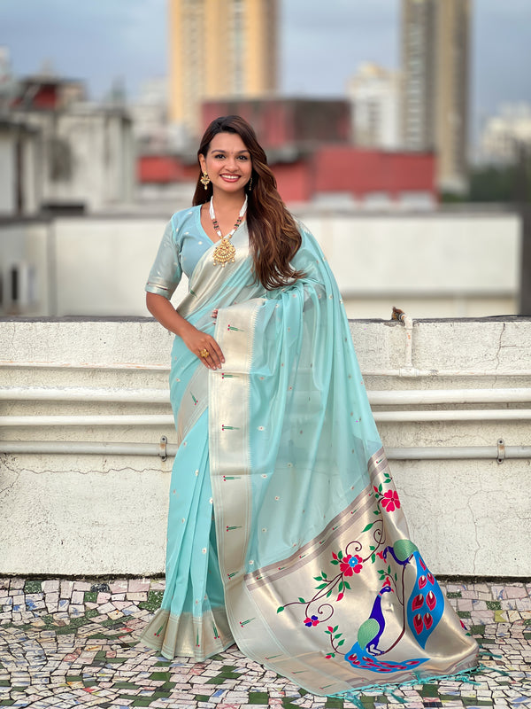 Teal Soft Organza Saree With Unstiched Blouse