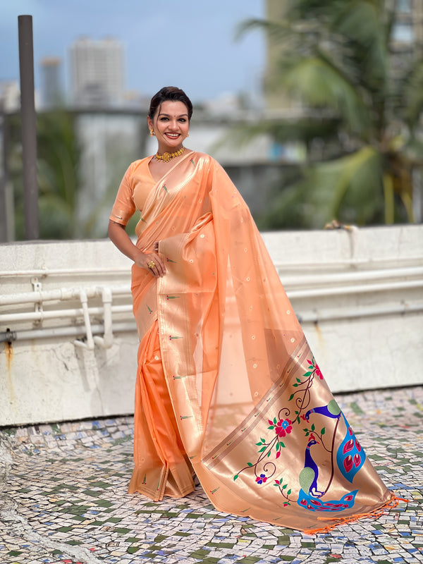 Light Orange Soft Organza Saree With Unstiched Blouse