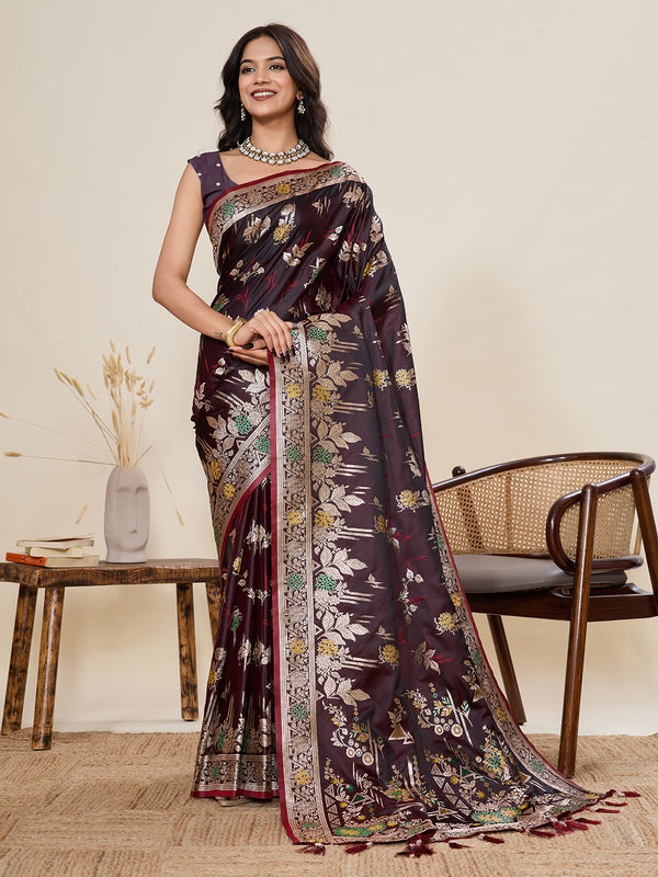 Maroon Soft Silk Sarees With Unstiched Blouse