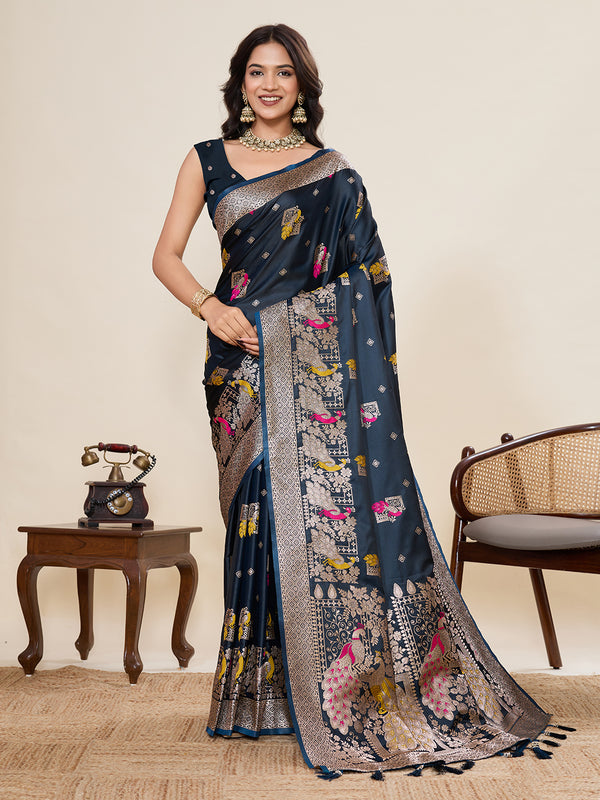 Blue Soft Silk Sarees With Unstiched Blouse