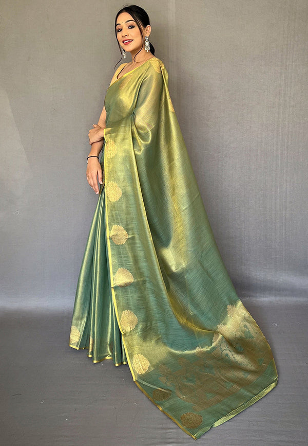 Greeen Silk Saree With Unstitched Blouse