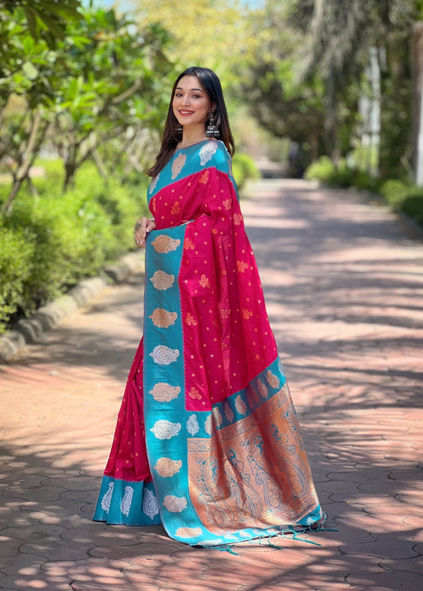 Red Soft Silk Banarasi Saree With Unstitched Blouse