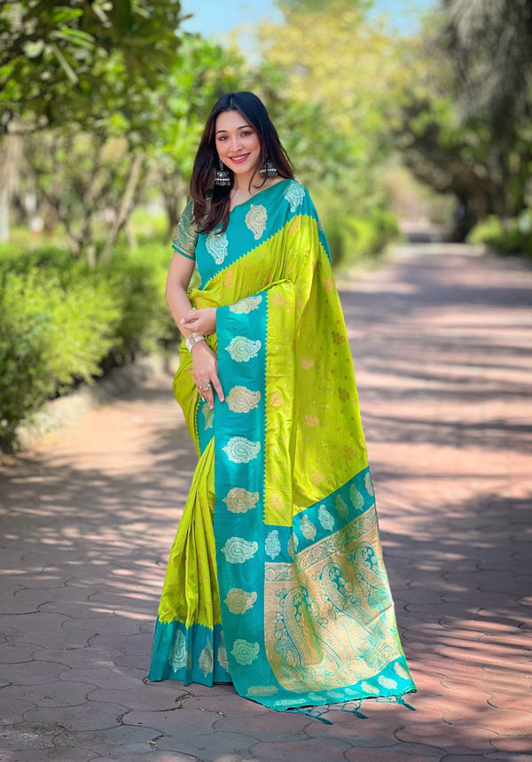 Green Soft Silk Banarasi Saree With Unstitched Blouse