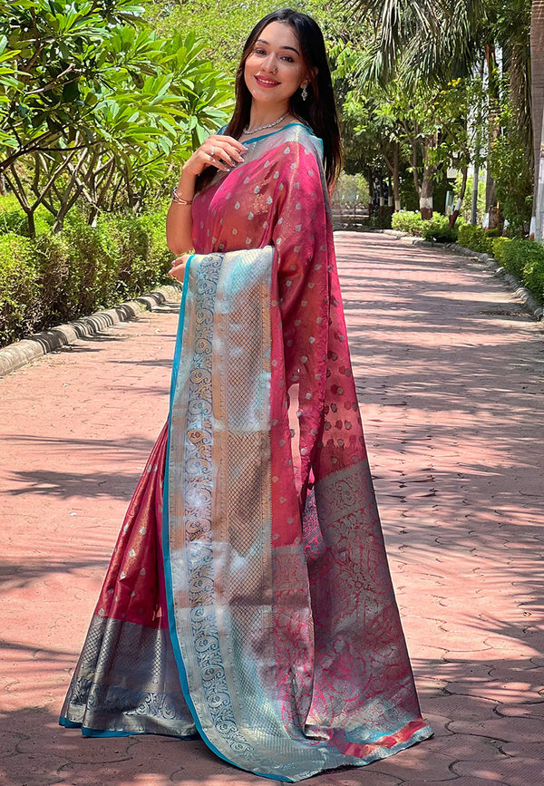 Red Kanjivaram Saree With Unstitched Blouse