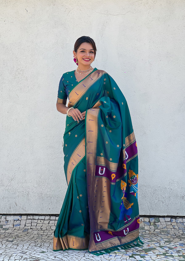 Green Partywear Soft Silk Saree With Unstitched Blouse