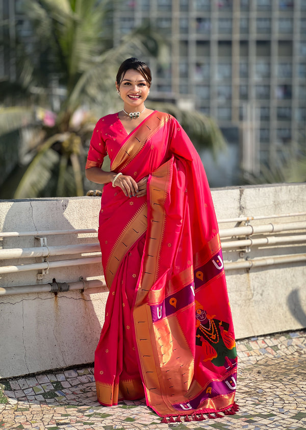 Pink Partywear Soft Silk Saree With Unstitched Blouse