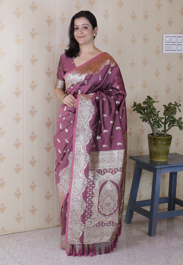Purple Banarasi Soft Silk Saree With Unstiched Blouse