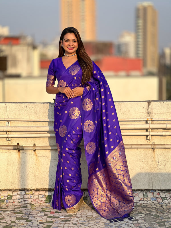 Blue Soft Moonga Silk Saree With Unstiched Blouse