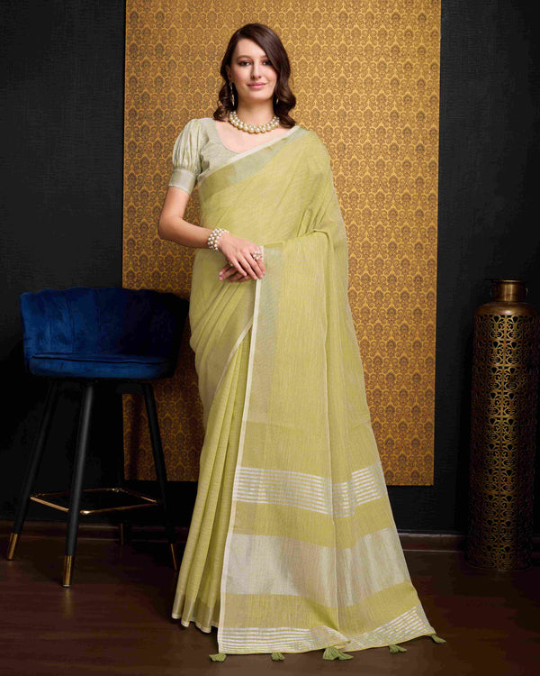 Lemon Linen Saree With Unstitched Blouse