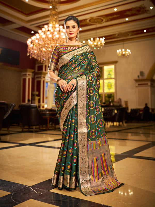 Green Organza Saree With Unstitched Blouse