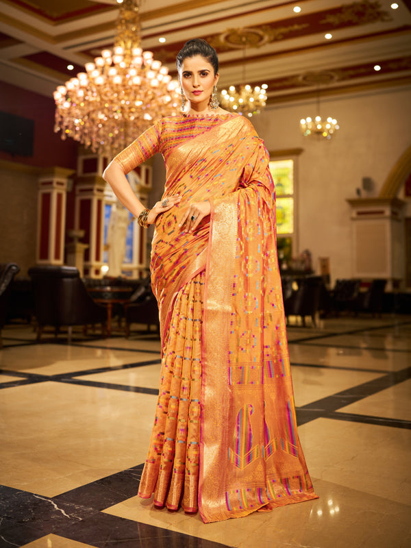 Yellow Organza Saree With Unstitched Blouse