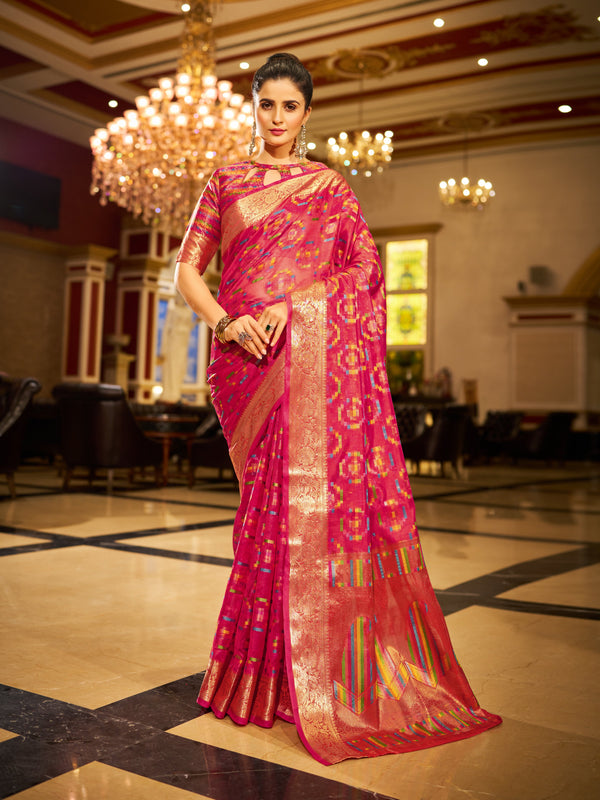 Pink Organza Saree With Unstitched Blouse