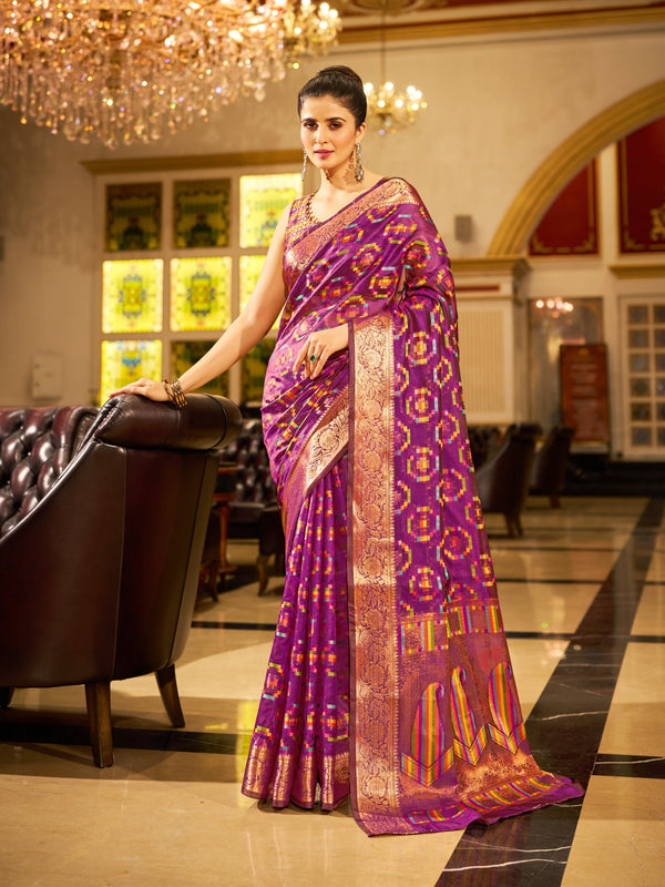 Purple Organza Saree With Unstitched Blouse