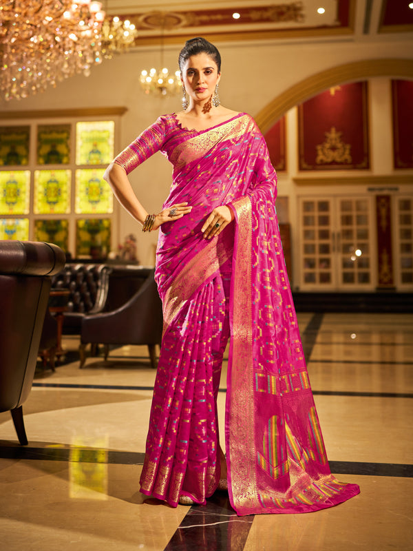 Rani Organza Saree With Unstitched Blouse