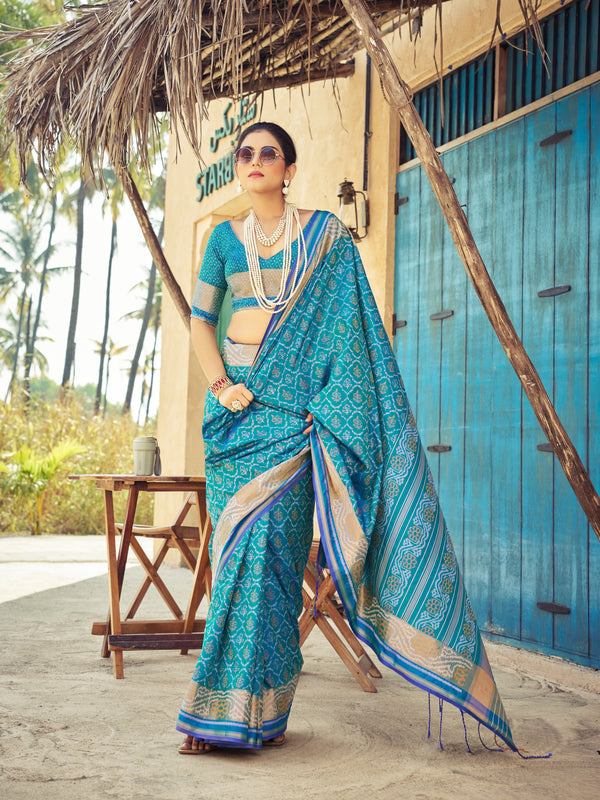 Blue Soft Silk Saree With Unstitched Blouse