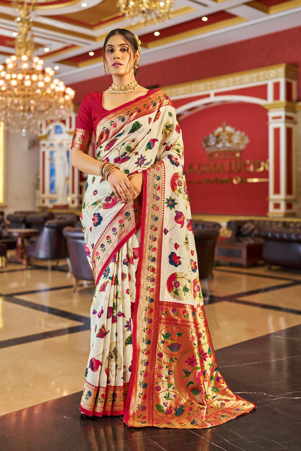 White Pure Viscose Saree With Unstiched Blouse