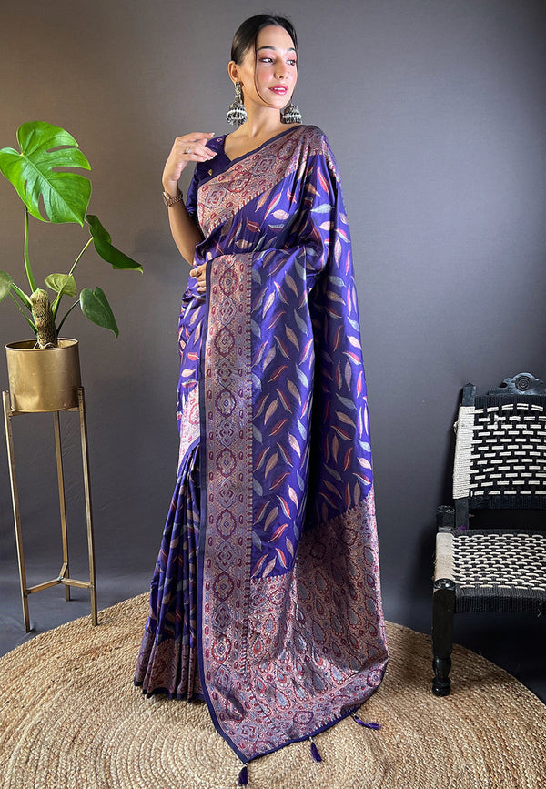 Violet Banarasi Saree With Unstitched Blouse