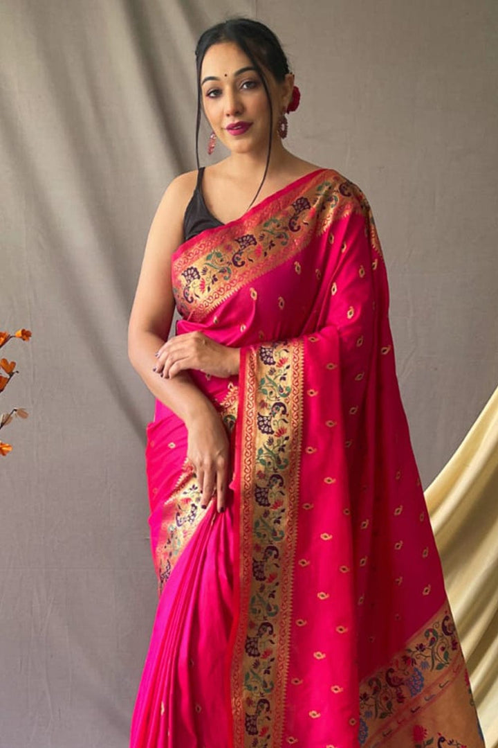 Buy Hot Pink Shimmery Kanjivaram Saree Nitaraa
