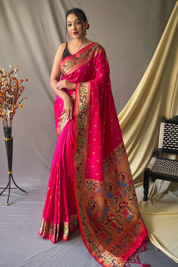 Pink Paithani Saree With Unstitched Blouse