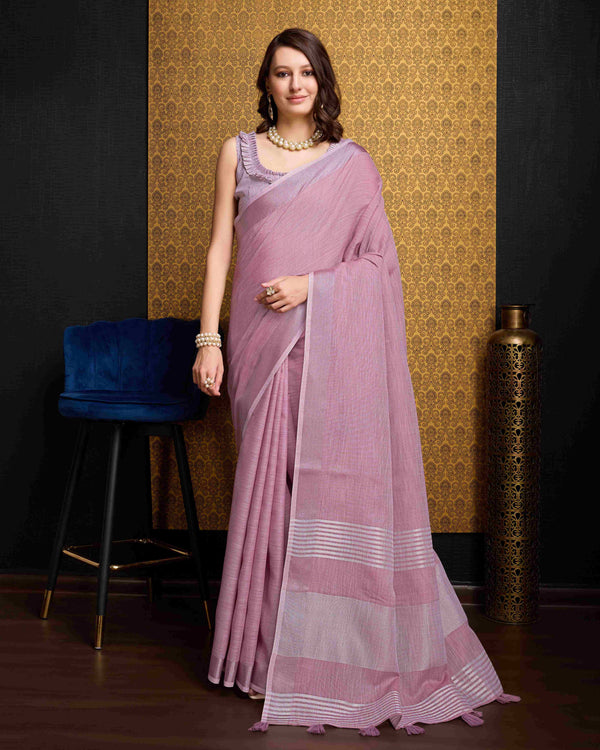 Pink Linen Saree With Unstitched Blouse