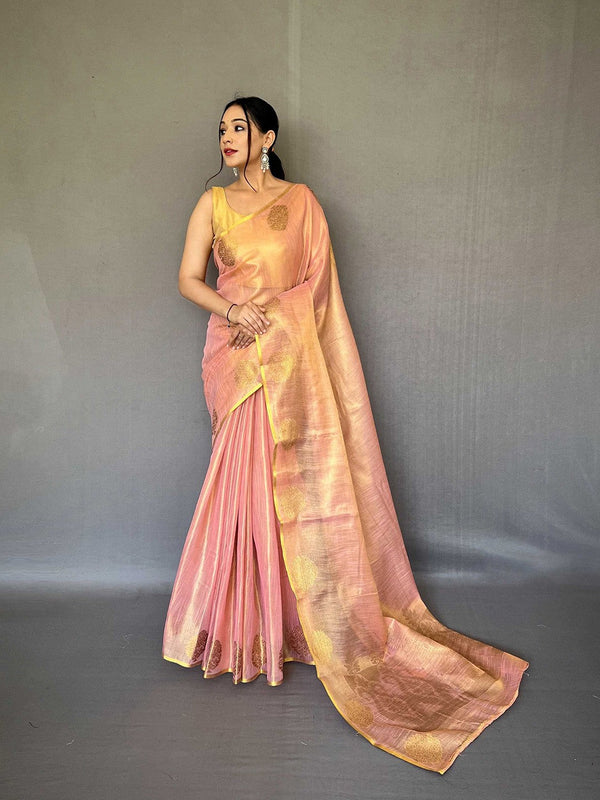 Pink Silk Saree With Unstitched Blouse