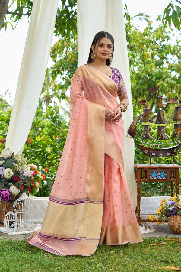 Pink Simmer Silk Saree With Unstiched Blouse
